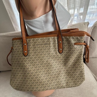 Michael kors brown signature large drawstring tote bag
