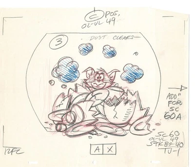 Tom & Jerry 2 LOT Cartoon Animation Cel Drawings Anime Filmation 1980-82 TD-25 - Image 1 of 2
