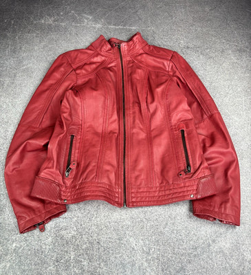 Vintage Red Leather Jacket Biker Moto Cropped Fitted Y2K Zip Grunge 2000s