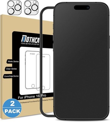 2PCS Matte Glass Screen Protector & Camera Lens Protector for iPhone 16 Pro 6.3