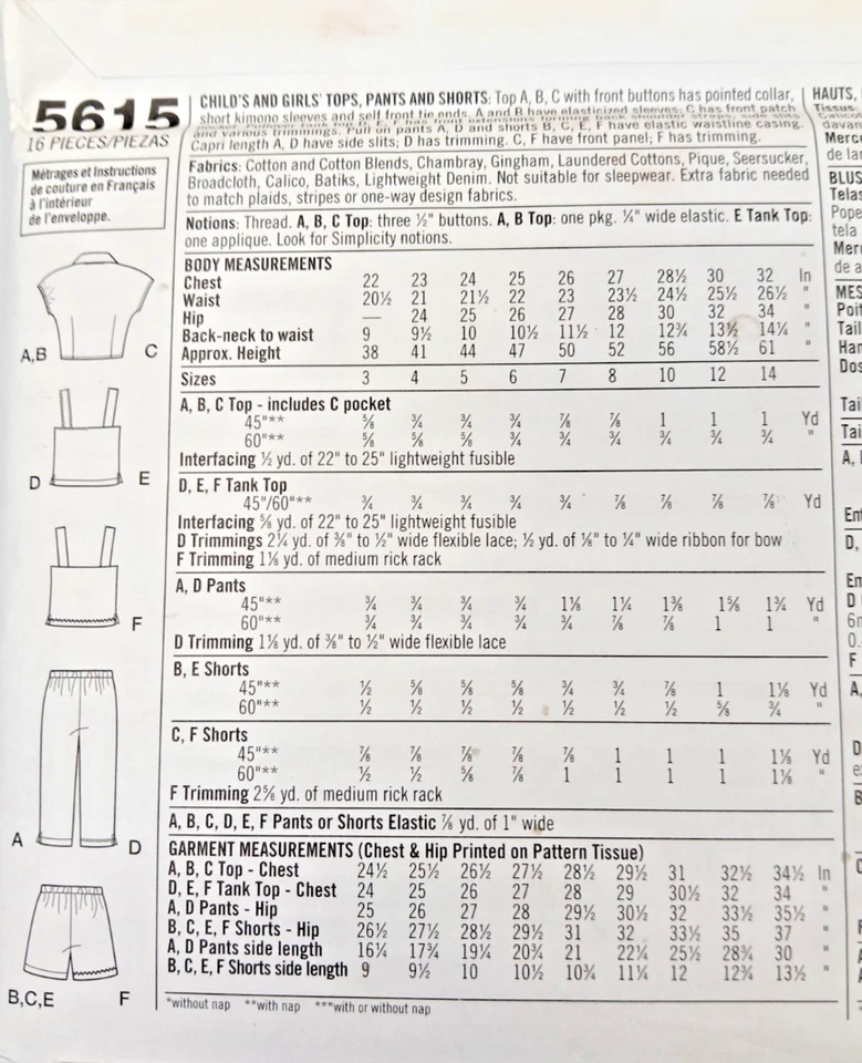 Simplicity Easy Pattern 5615 Girls Tops Pants Shorts - 6 Styles - Size 7 To 14 - Image 3 of 3