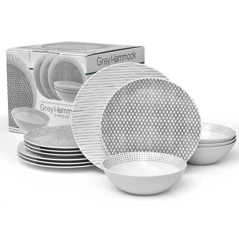 Grey Hammock 12-Piece Coupe Dinnerware Set, Service for 4 - Image 2 of 4