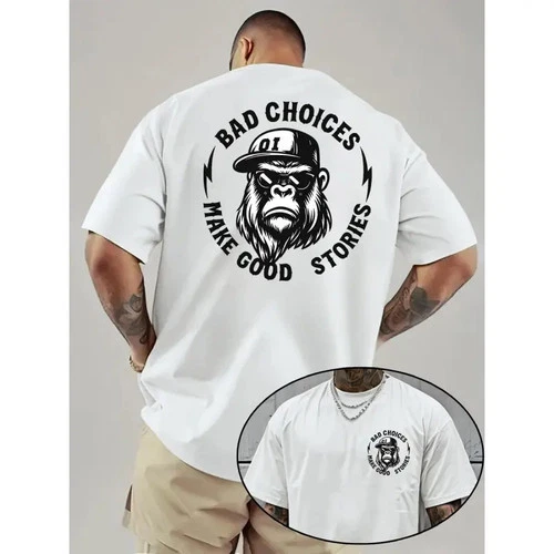 Bad Choices Make Good Stories Chimpanzee Print Men's T-shirt, Menswear - product listing photo