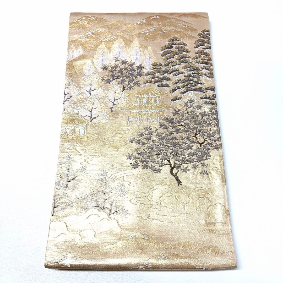 High-Quality Pure Silk Kimono Obi with Kinkakuji Design, Long 428cm
