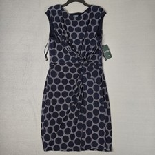 Lauren Ralph Lauren Dress 14 Blue White Geometric Boat Neck Center Pleat NWT