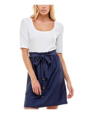 ULTRA FLIRT Womens Blue Belted Waistline Elbow Sleeve Dress M