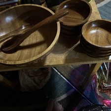 11 piece, hand carved, wooden salad bowl set from the Philippines