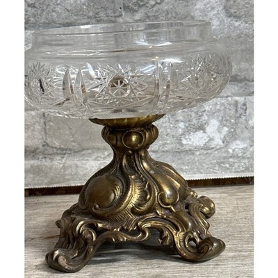 MID CENTURY LOEVSKY & LOEVSKY WMC COMPOTE 6.5 X 6.5 . Crystal and Brass