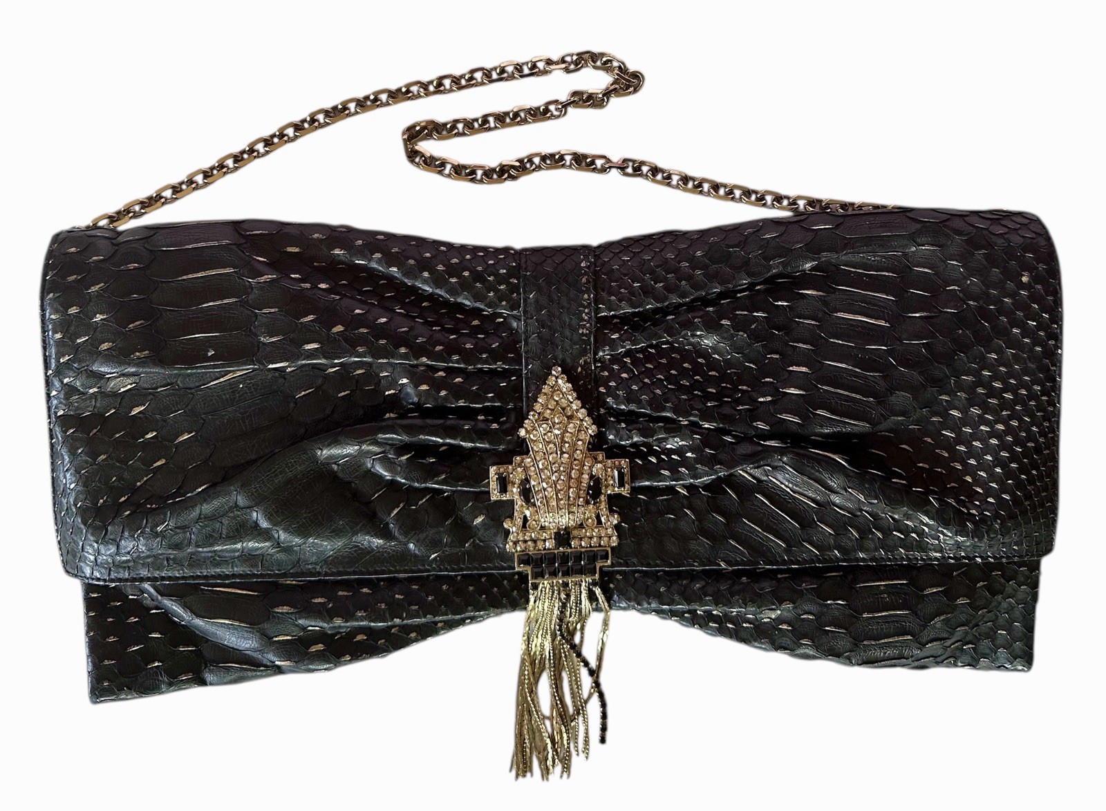 Judith Leiber Python SnakeSkin Crystal Black Day … - image 1