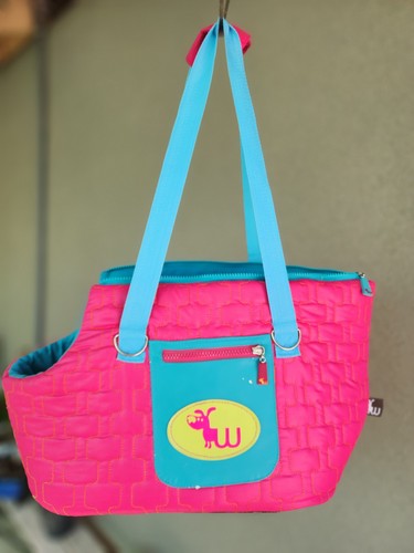 Wu Pink Blue Dog Logo Purse Tote Carrier with Zipper Pocket for Pets Travel