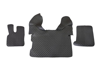 3x Black W/White Eco Leather Floor Mats Covers for DAF XF 106 Automatic Lefthd