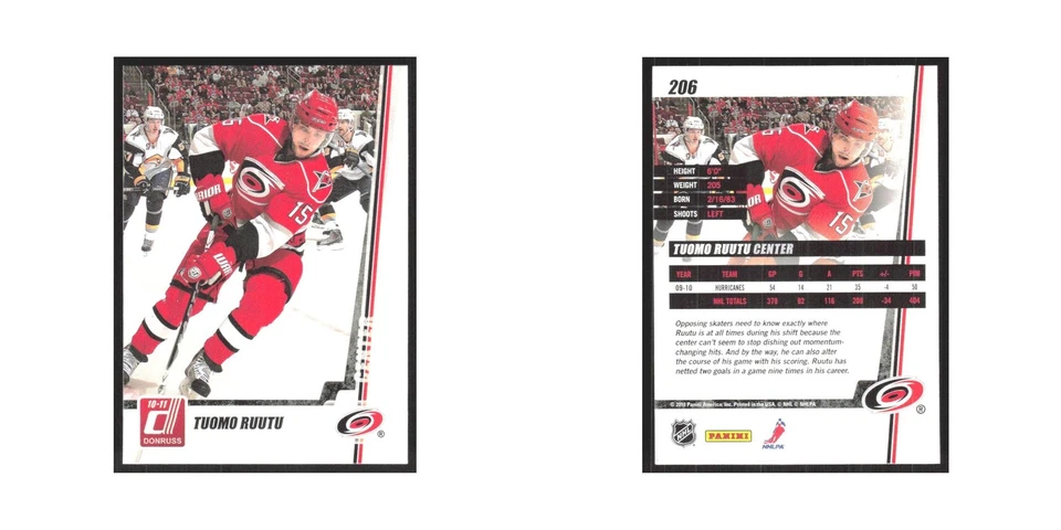 2010 Donruss Tuomo Ruutu Carolina Hurricanes #206 - Image 3 of 3