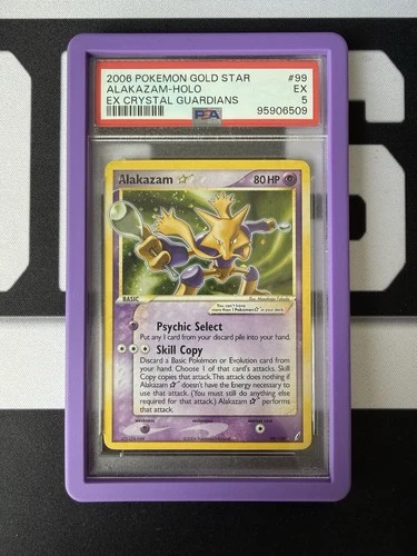 2006 Pokemon EX Crystal Guardians ALAKAZAM Gold Star Holo SWIRL PSA 5 #99