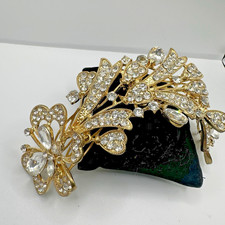 Large Articulated Rhinestone Hair Ornament Comb Gold Tone 7 Inches Vintage