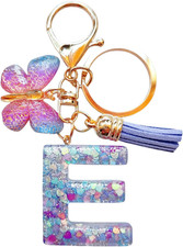 Cute Initial Letter Keychains for Women Girls Tassel Butterfly Pink Purple Green