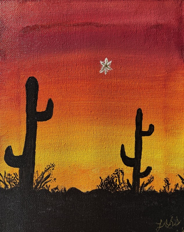 Western Saguaro  Cactus acrylic Paintin original artist Made 8x10 “Saying Hello”