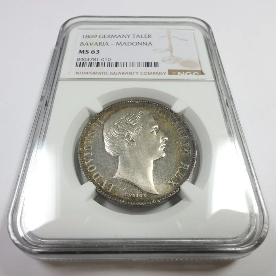1869 NGC MS63 - Bavaria Germany Toned Silver Taler Madonna Coin #57992A - Image 2 of 3