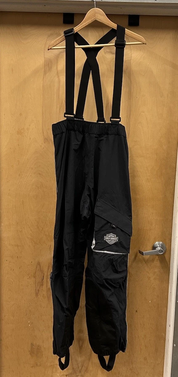 Harley Davidson Overall Bib Rain Pants Mens L Black Detachable Suspenders Riding