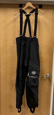 Harley Davidson Overall Bib Rain Pants Mens L Black Detachable Suspenders Riding