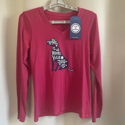Life Is Good NWT Womens Home Where Dog Is Labrador V-Neck Crusher T Shirt Small