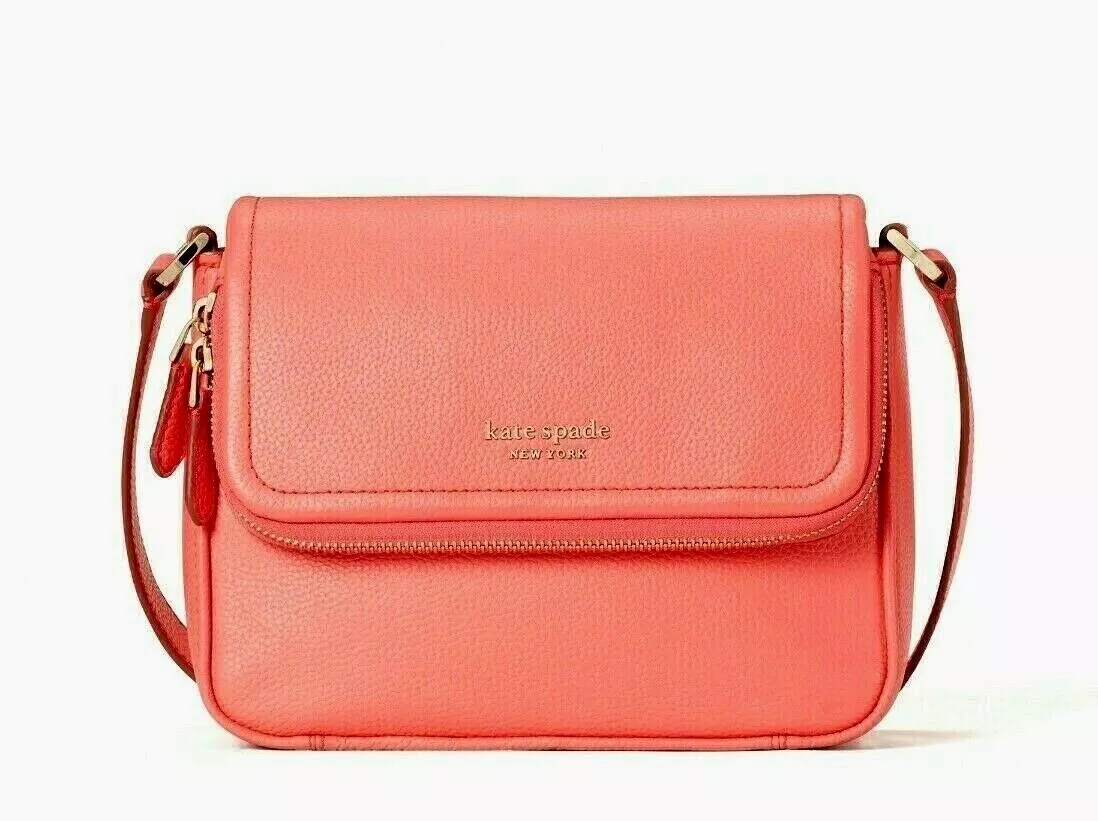 New Kate Spade Run Around Large Flap Crossbody Pebble Leather Peach Melba