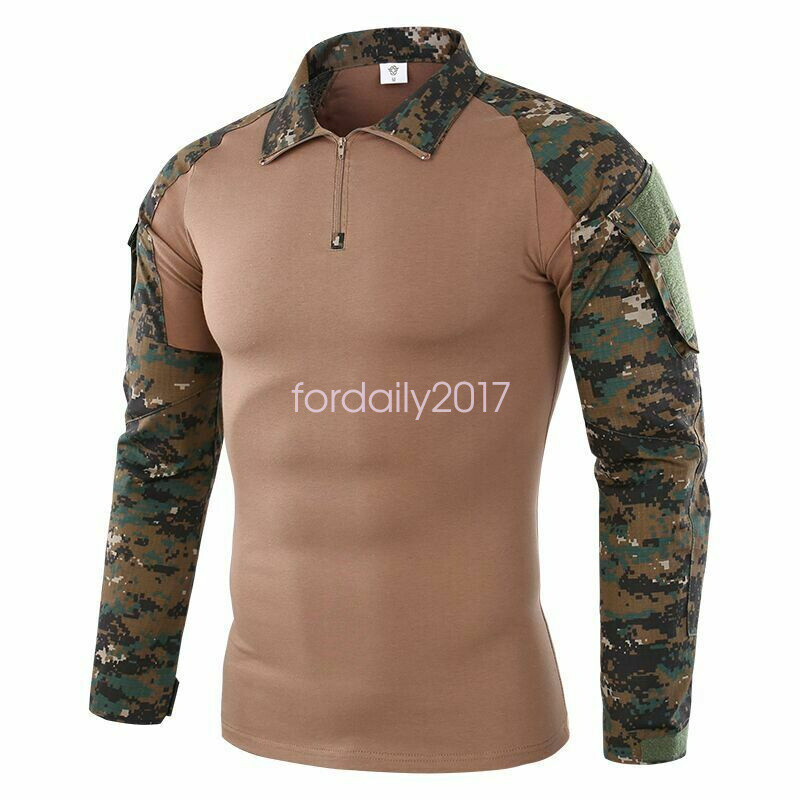 ESDY Men's Outdoor Camo Tactical Military Long-sleeved Camouflage Frog Shirt Top image 3