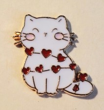White Cat with Heart String Magnetic Needle Minder Cross Stitch Embroidery