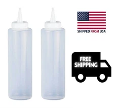  2PK 12oz Clear Plastic Squeeze Bottle Condiment Dispenser Ketchup Mustard Mayo