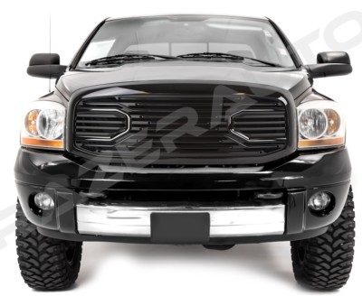 Front Hood Gloss Black Big Horn Replacement Grille+Shell for 06-09 Dodge RAM 