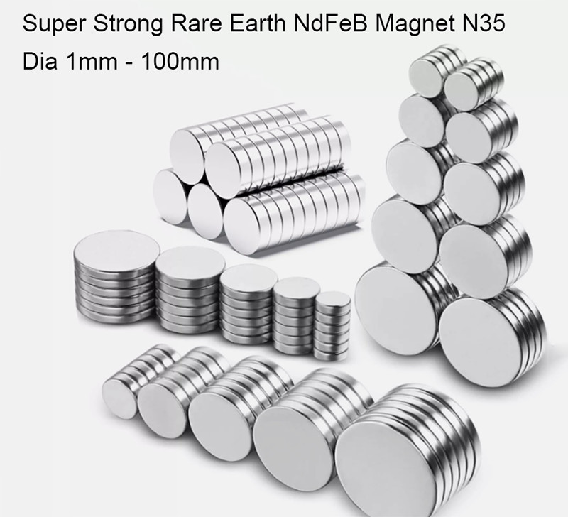 Round Disc Magnets Super Strong Rare Earth NdFeB Magnet N35 Dia 1mm - 100mm