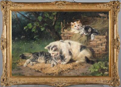 Handmade Old Master-Art Antique Oil Painting Animal cats Kittens on canvas