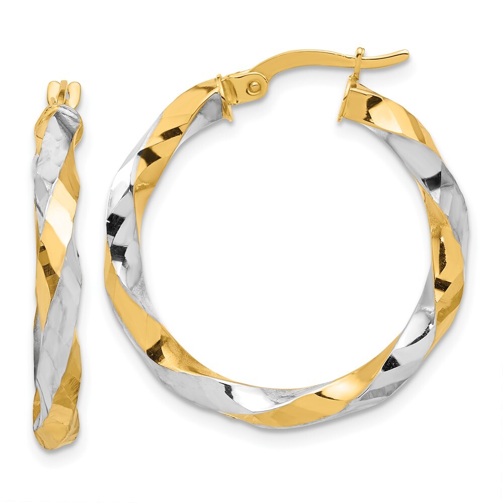 27.5mm 14k Gold w/ White Rhodium & Diamond-cut Twisted Hoop 27.5mm 14k Gold w/ White Rhodium & Diamond-cut Twisted Hoop