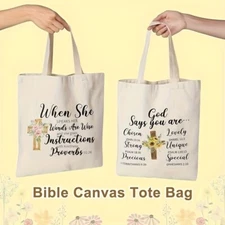 4pcs Saintrygo Canvas Tote Bag, Resuable bag, Flowers Bible Shopping Bag