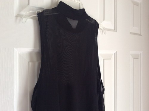 Black Blouse Dressy Top High Neck Sheer Sleeveless Formal Camisole Size Medium - Picture 5 of 7