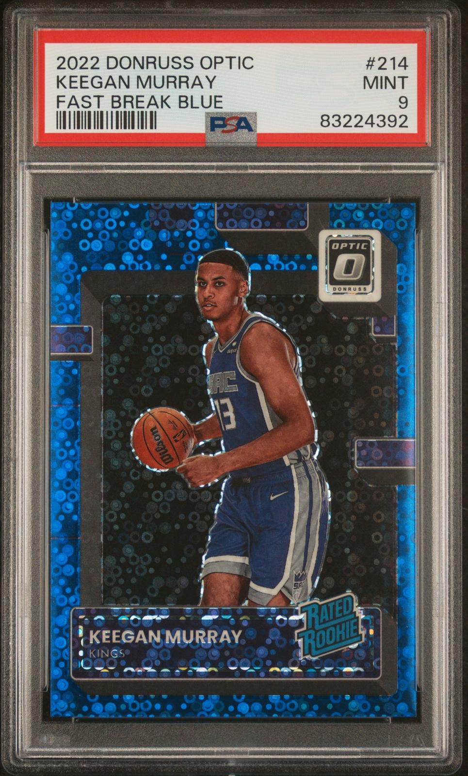 2022 PANINI DONRUSS OPTIC FAST BREAK BLUE #214 KEEGAN MURRAY ROOKIE 41/49 PSA 9
