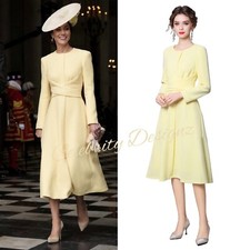 Women's Elegant Yellow A-Line Dress – Wraparound Waist, Chic Midi Style, Classic