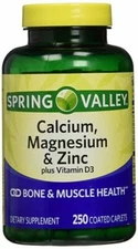 4 Pack Spring Valley Calcium Magnesium and Zinc Dietary Supplement - 250 Caplets