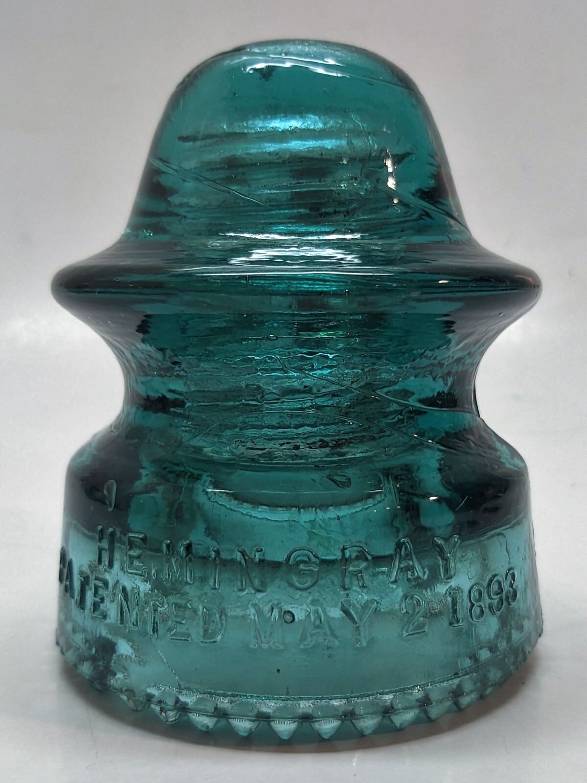 HEMINGRAY Petticoat Patented 1893 Turquoise Aqua Glass Railroad