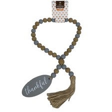 Thankful Farmhouse Beads Wood Bead Garland with Tassels, Rustic Gray Decor 18  
