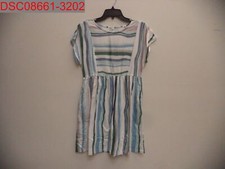 Women's Blue Striped Colorblock Pockets Round Neckline Mini Dress, S 2584735