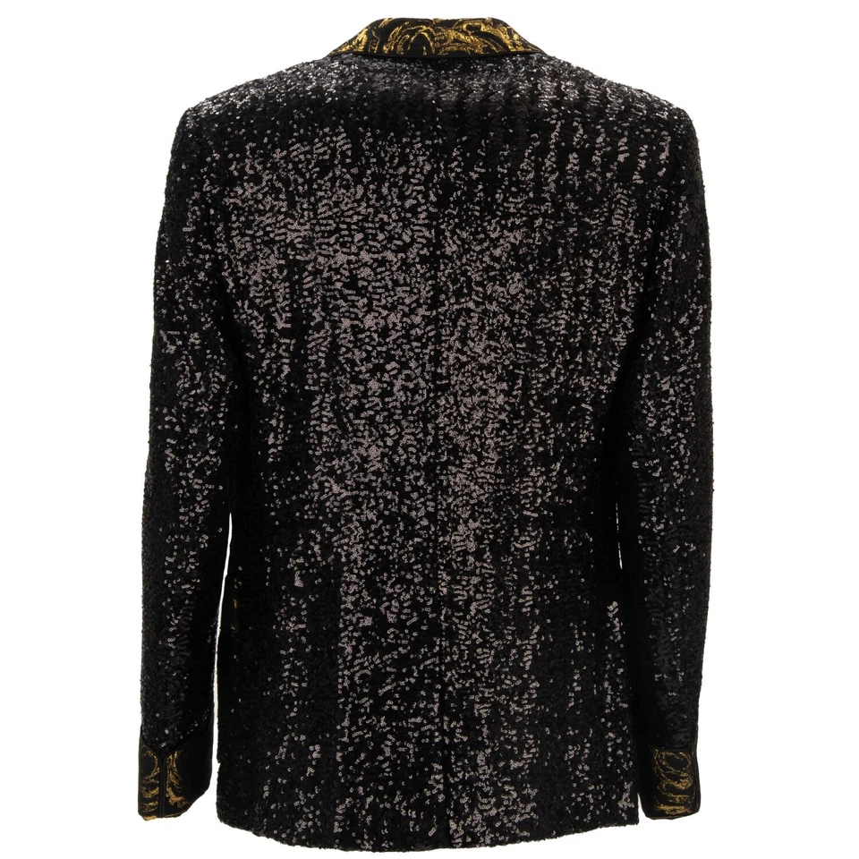 DOLCE & GABBANA Pailletten Barock Rosen Jacquard Tuxedo Blazer Schwarz Gold - Bild 3 von 4