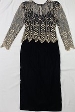 CACHET By BARI PROTAS VTG Black Gold Embroidered Lace Bodice Velour Dress 11/12