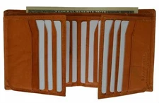 Mens Genuine Leather Bifold/Trifold Multi Card Holder 2 ID Windows Wallet Tan