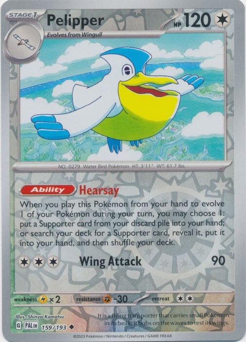 Reverse Holo Pelipper 159/193 Uncommon Paldea Evolved Pokemon TCG