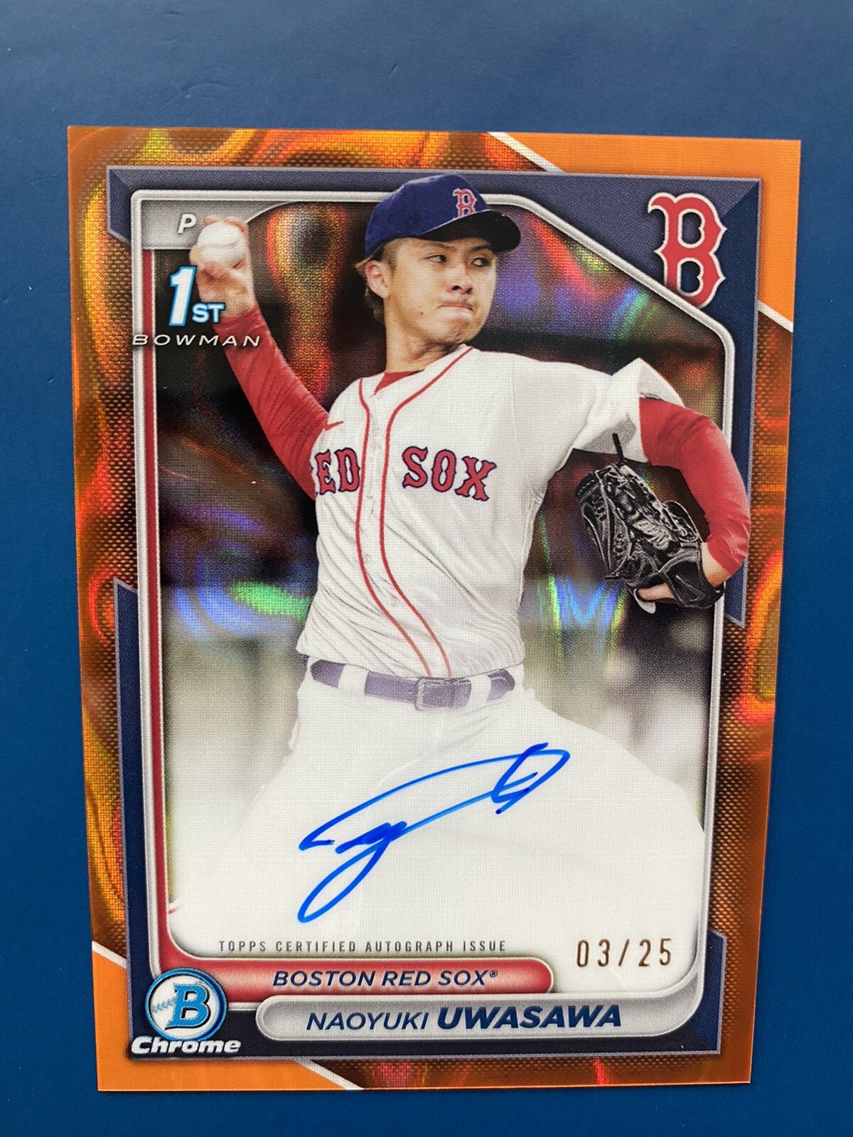 2024 Bowman Chrome Naoyuki Uwasawa Orange Lava Refractor Auto /25 1st Red Sox