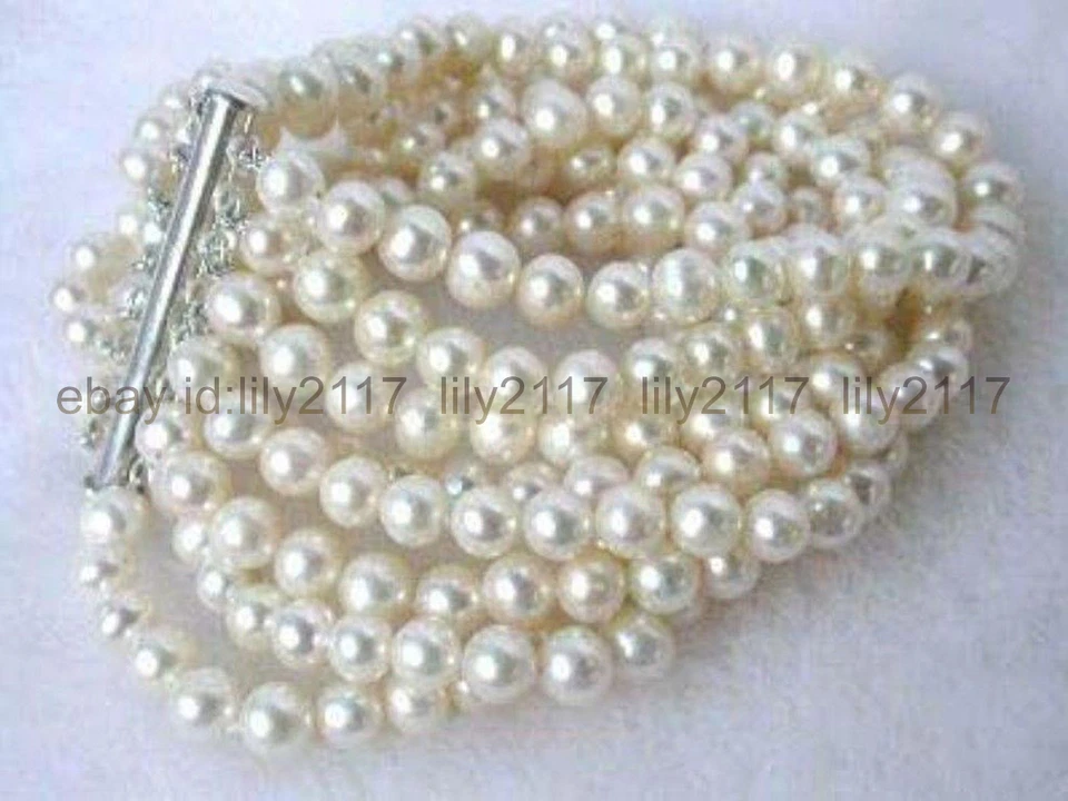 8 rows 6-7mm real natural white freshwater cultured pearl bracelet 7.5 inch - Image 4 of 4