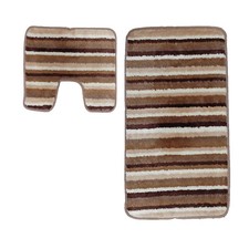Image of 2 Piece Luxurious Bath Mat Set Vitoria Stripe Non Slip Washable Bath Mats