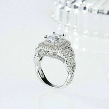 925 Sterling Silver Moissanite Double Halo Engagement Ring 14K White Gold Plated