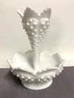 Vintage Fenton White Milk Glass Hobnail Epergne With One Horn