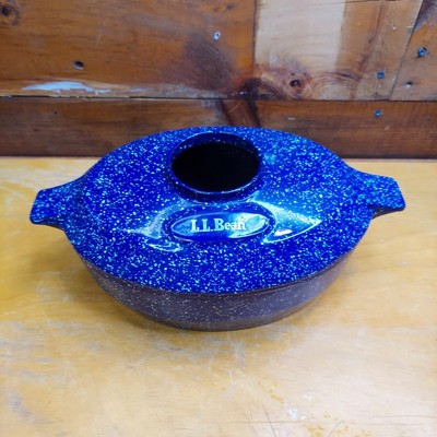 Vintage LL Bean Blue Speckled Heavy Cast Iron Enamel Wood Stove 